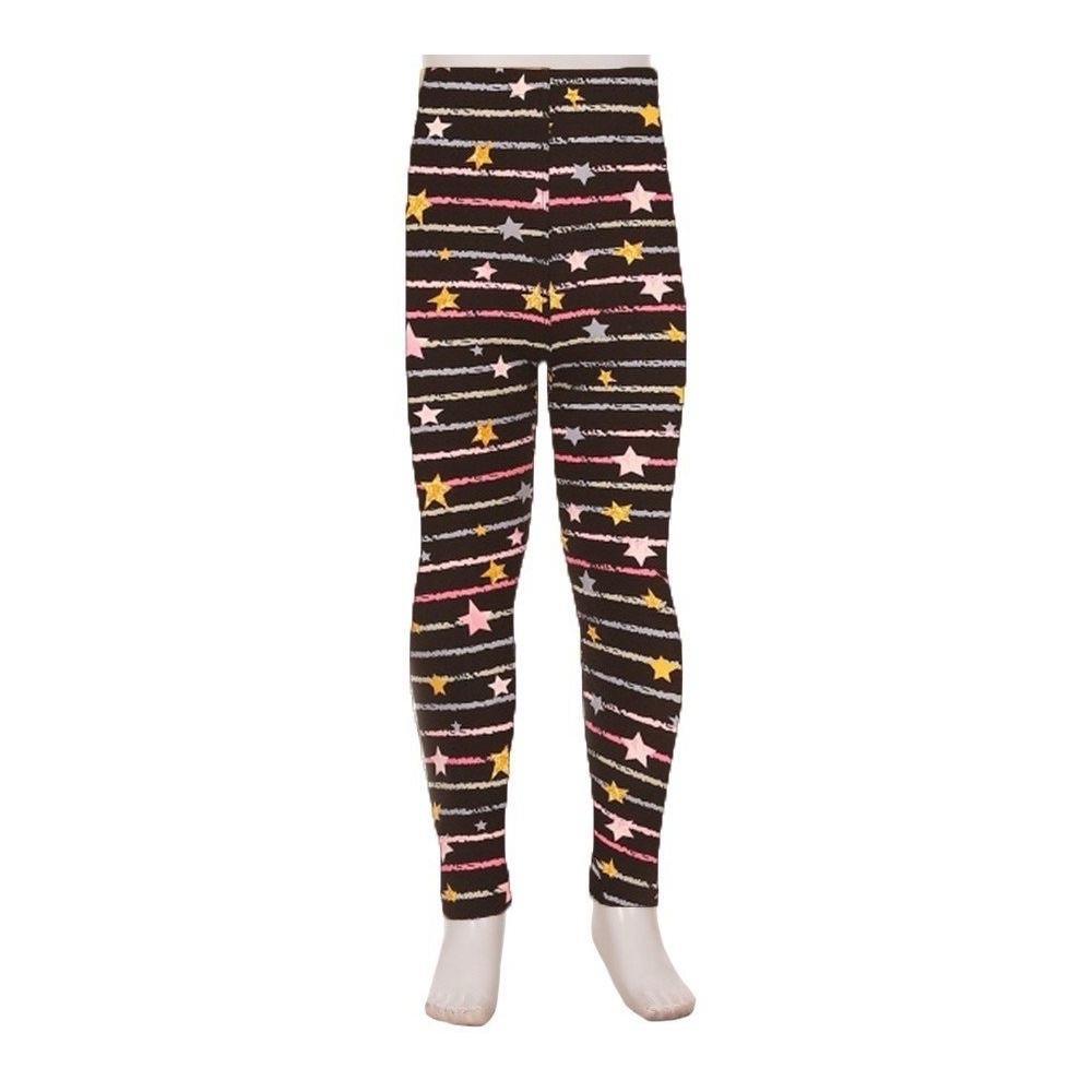 Leggings Depot Kids Striped Star Leggings - Black, Pink, Yellow